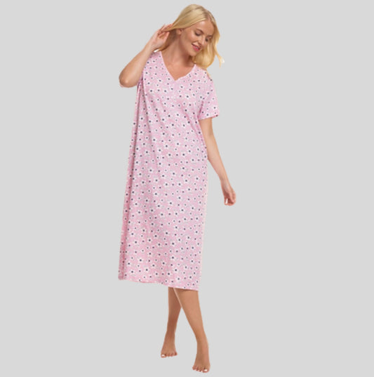 100% Cotton Jersey Short Sleeve Pink  Freesia Print Nightdress