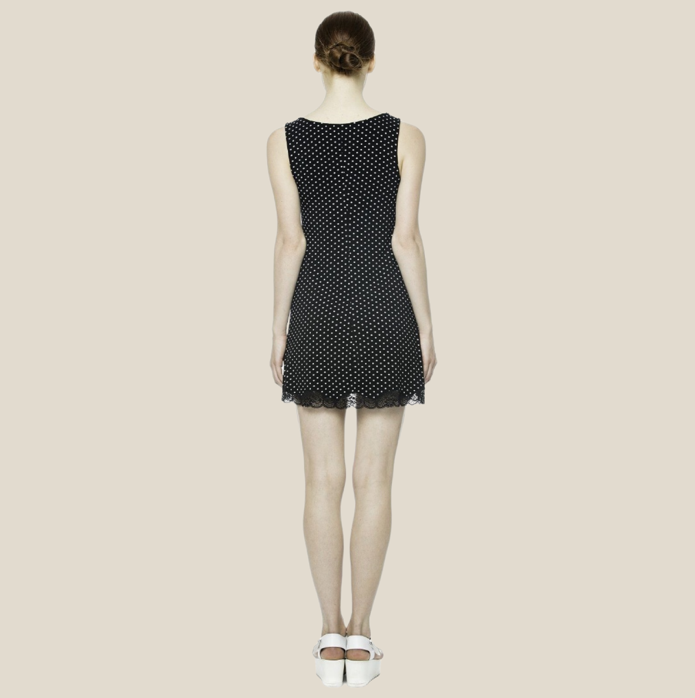 Black Polka Dot Stretch Jersey Vest Style Nightdress by Pepita Size 8 & 10