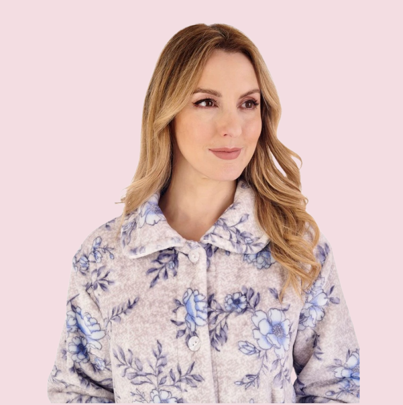 46" Floral Flannel Fleece Button Through Housecoat