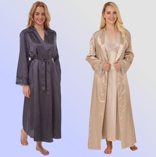 Satin and Lace Robe - Almond or Slate