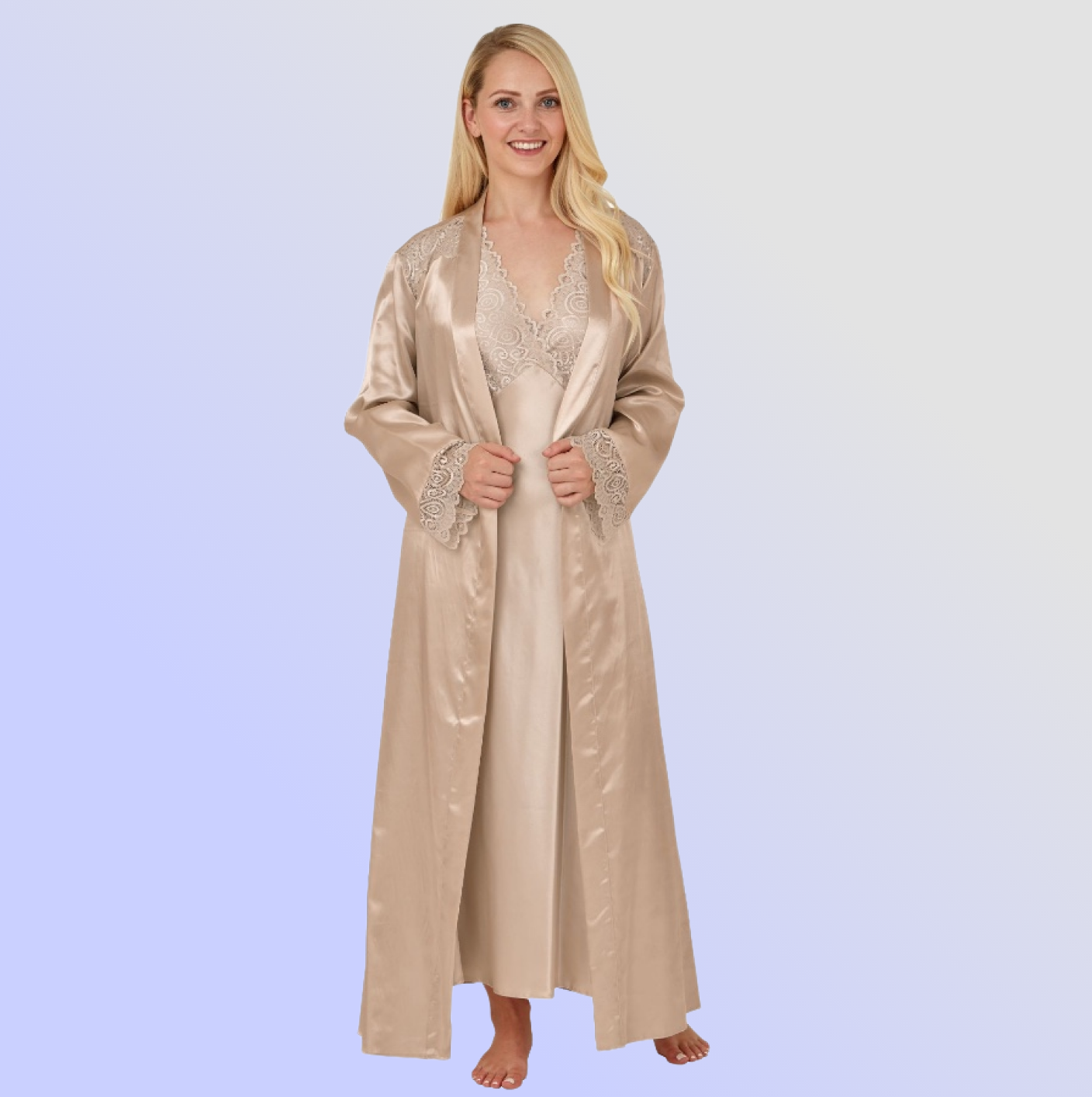 Satin and Lace Robe - Almond or Slate