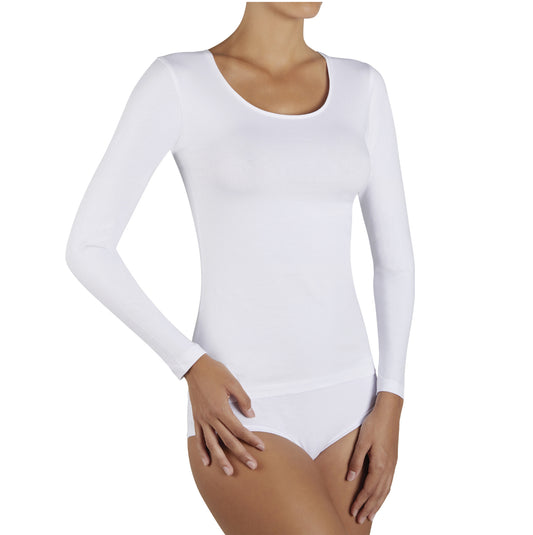 Ysabel Mora Ladies Long Sleeve Cotton Vest - White - Black - Nude