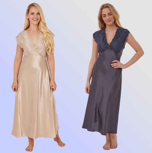 Satin and Lace Nightdress - Slate or Almond