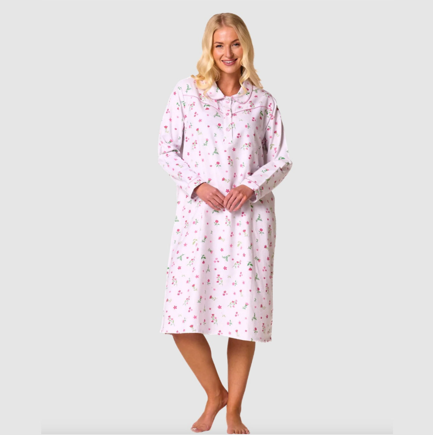 100% Cotton Daisy Print Winceyette Long Sleeve Nightdress