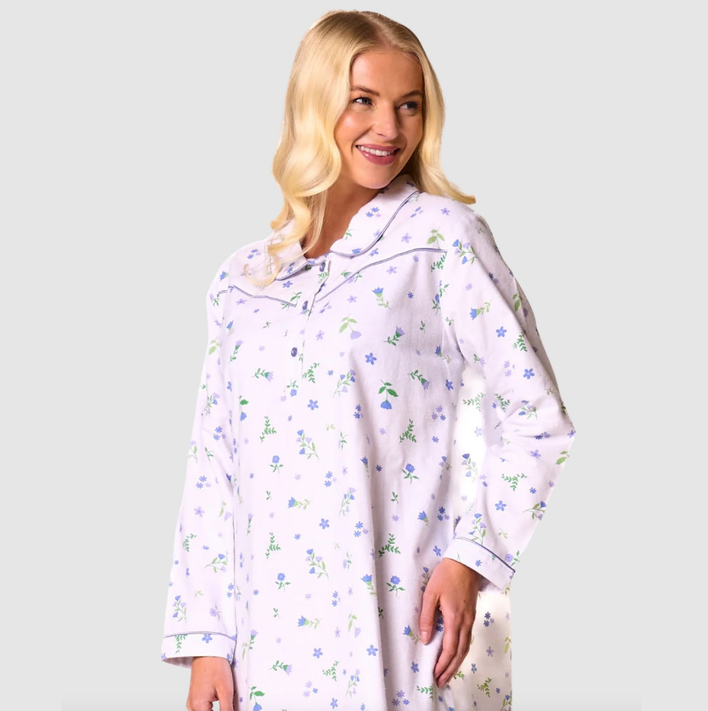 100% Cotton Daisy Print Winceyette Long Sleeve Nightdress