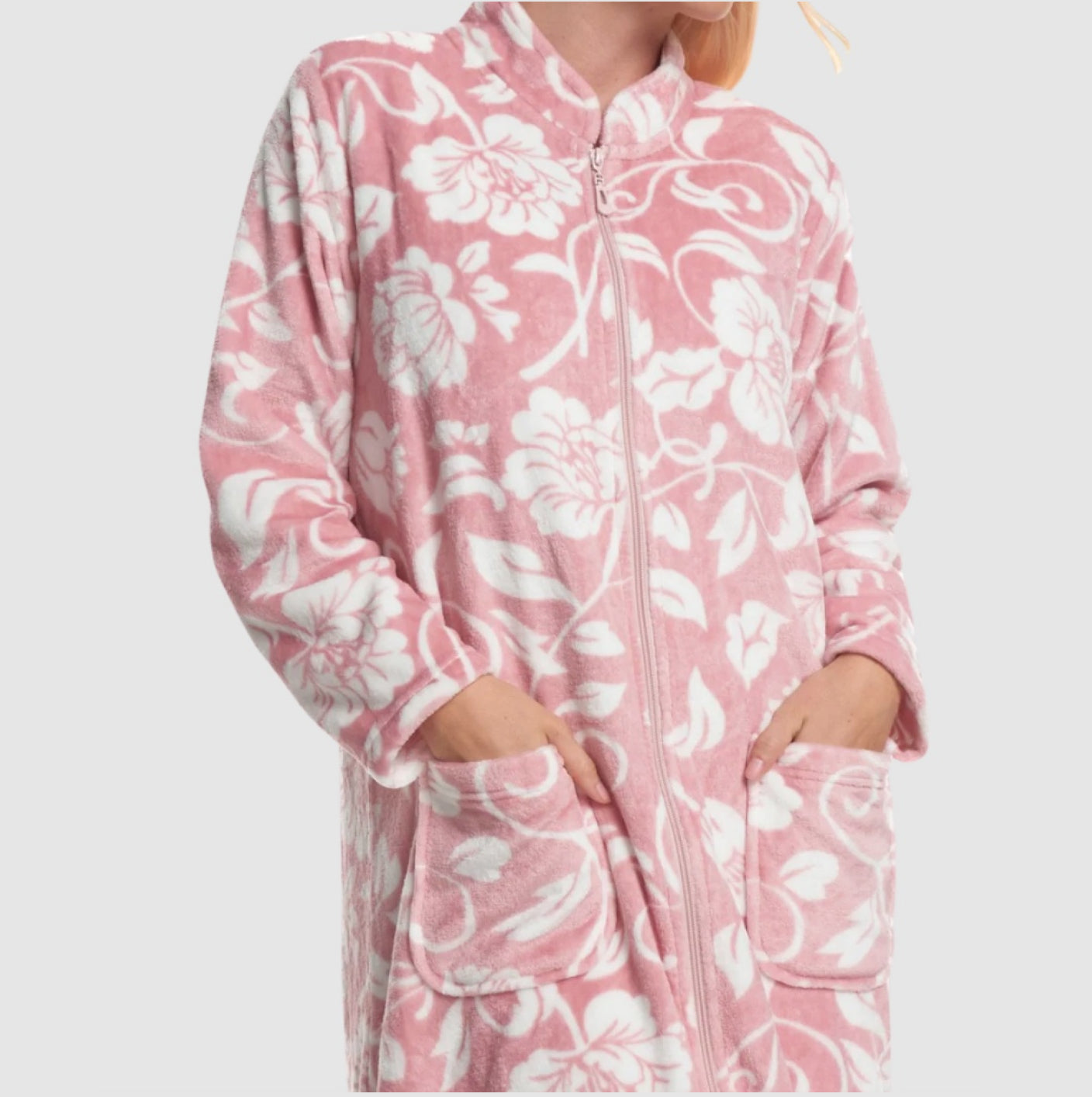 Pretty Floral Fleece Zip Front Dressing Gown