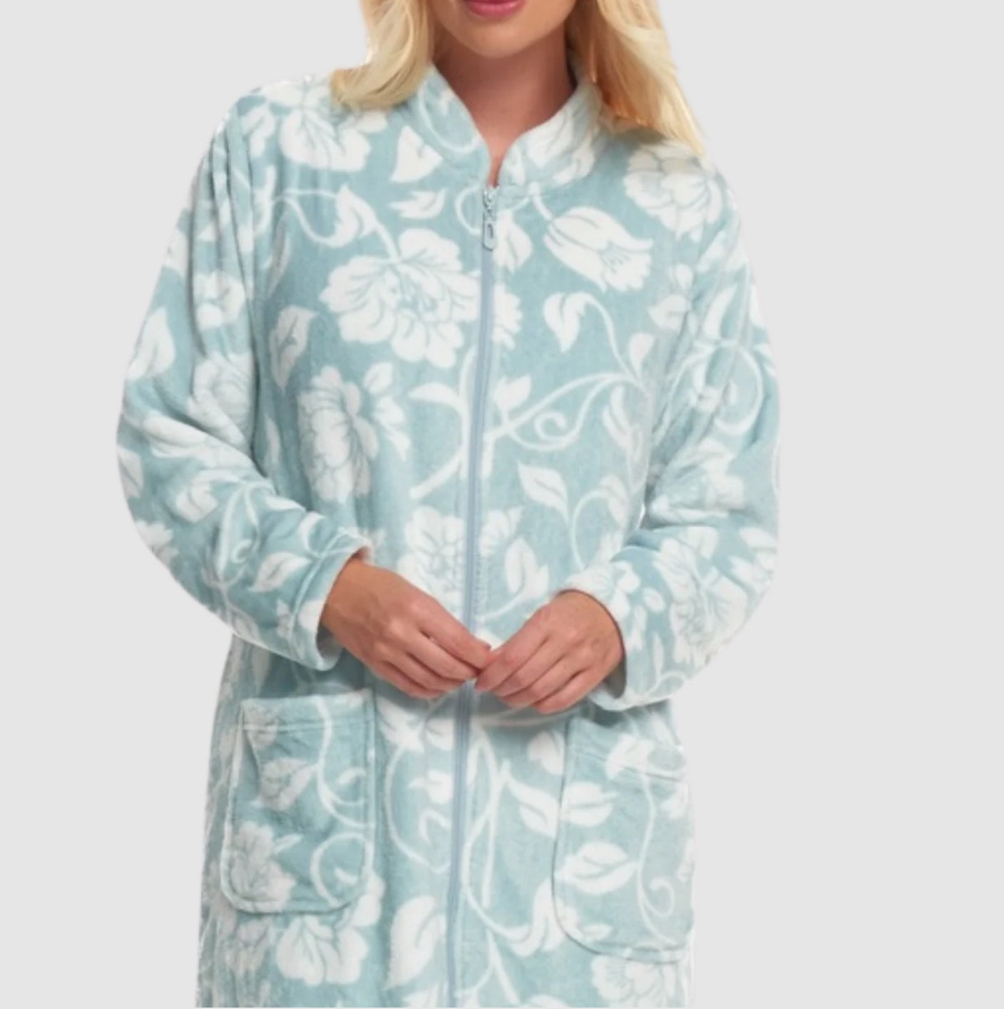 Pretty Floral Fleece Zip Front Dressing Gown