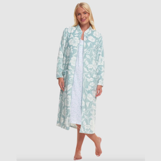 Pretty Floral Fleece Zip Front Dressing Gown