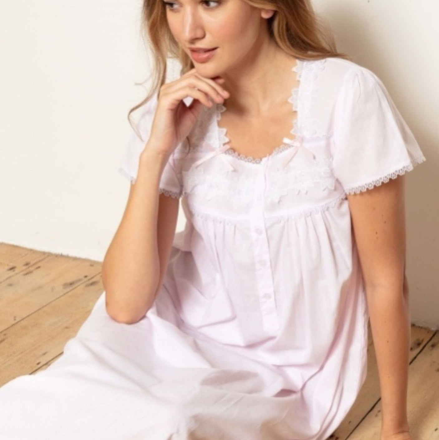 Hera 100% Cotton Lawn Short Sleeve Nightdress - White or Pink