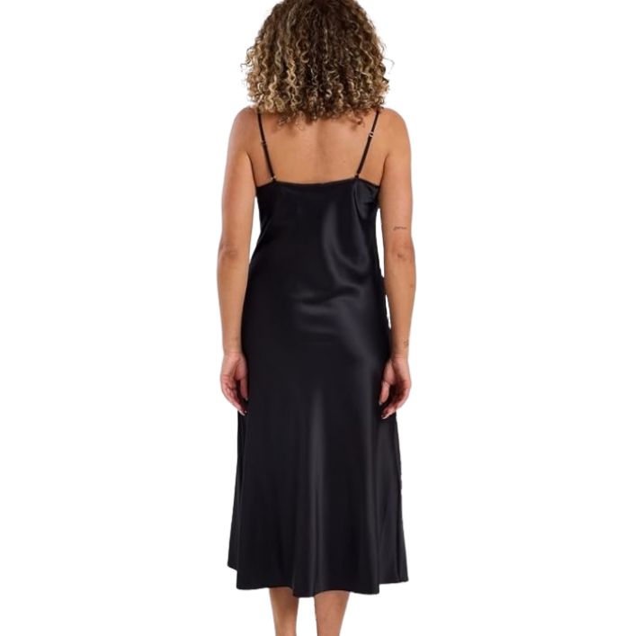 Long Satin Chemise Nightdress - Black Pearl & Navy