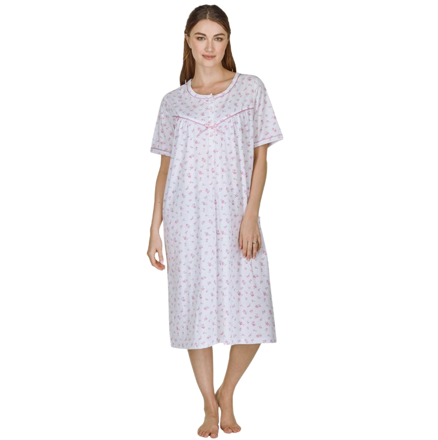 Cotton Rich Rose Print Jersey Short Sleeve Nightdress