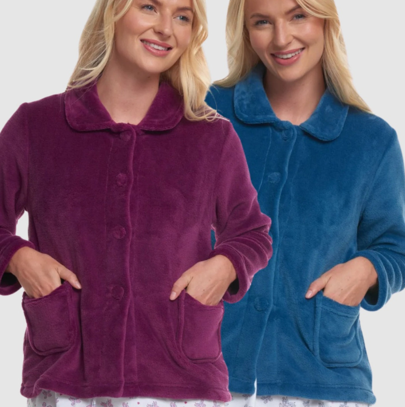 Coral Fleece Button Bed Jacket - 2 Colours