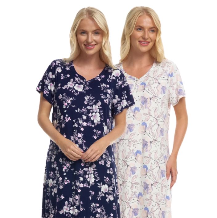 Floral Print Long Length Supersoft Jersey Short Sleeve Nightdress