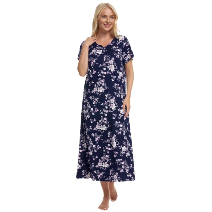 Floral Print Long Length Supersoft Jersey Short Sleeve Nightdress