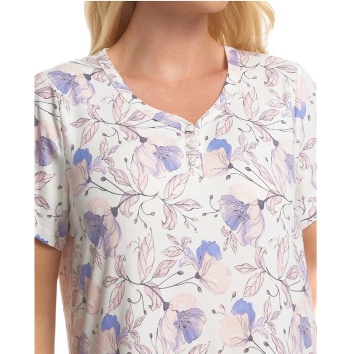 Floral Print Long Length Supersoft Jersey Short Sleeve Nightdress