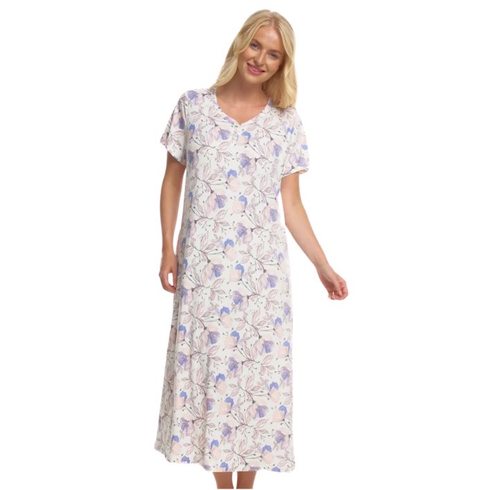 Floral Print Long Length Supersoft Jersey Short Sleeve Nightdress