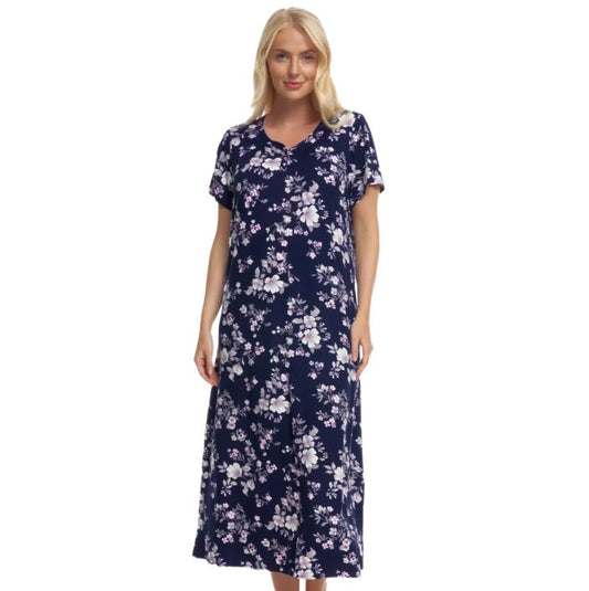 Floral Print Long Length Supersoft Jersey Short Sleeve Nightdress