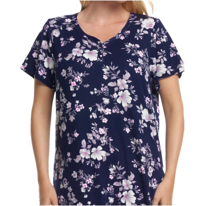 Floral Print Long Length Supersoft Jersey Short Sleeve Nightdress