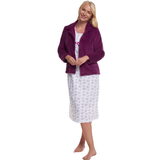 Coral Fleece Button Bed Jacket - 2 Colours