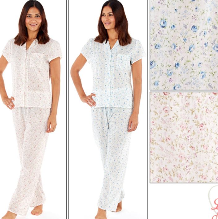 Poly Cotton Ditsy Floral Pyjamas - Coral - 10/12 & 18/20 only