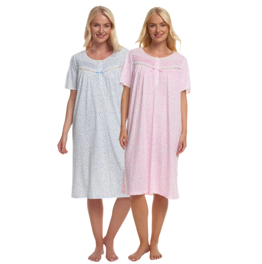 Easy Care Poly Cotton Leaf Print Short Sleeve Nightdress