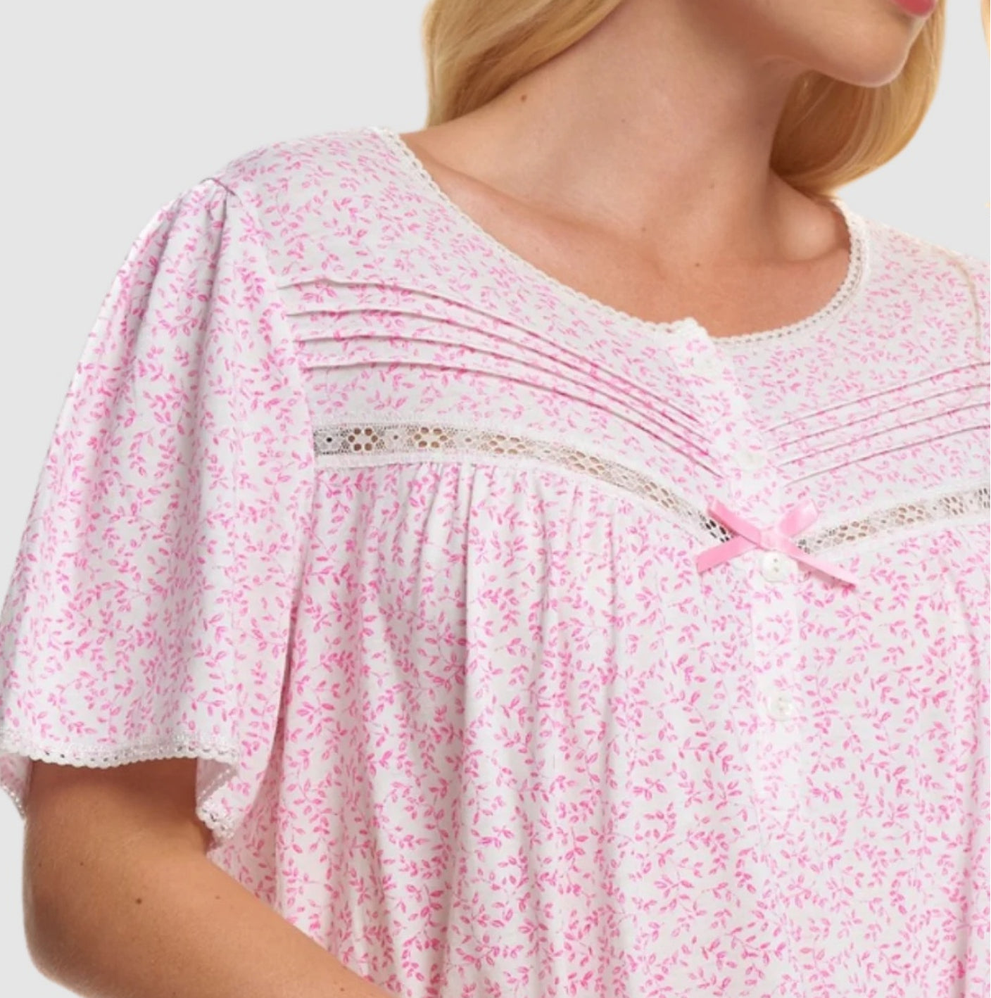 Easy Care Poly Cotton Leaf Print Short Sleeve Nightdress