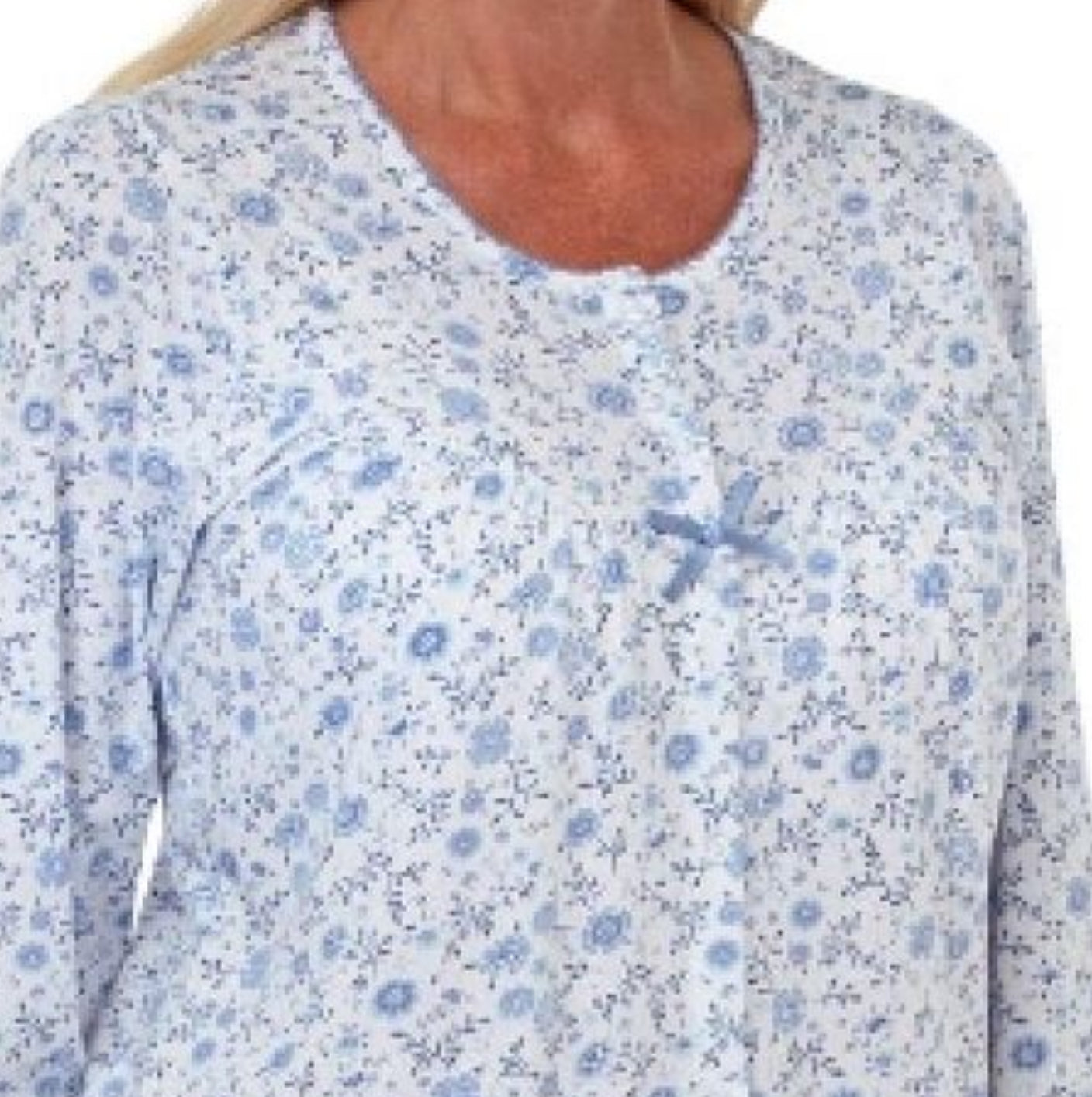 100% Jersey Cotton Button Through Long Sleeve Daydreamer  Nightdress - Denim - 24/26