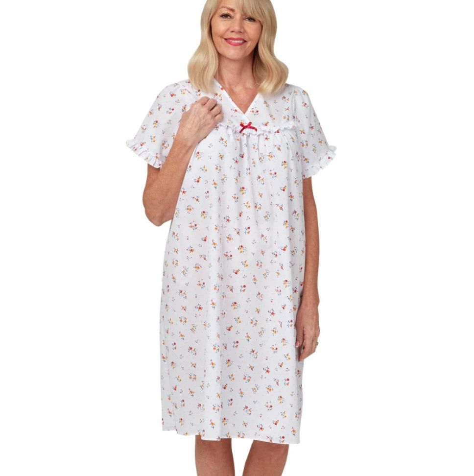Pretty Floral Print V Neck Poly Cotton Easy Care NIghtdress