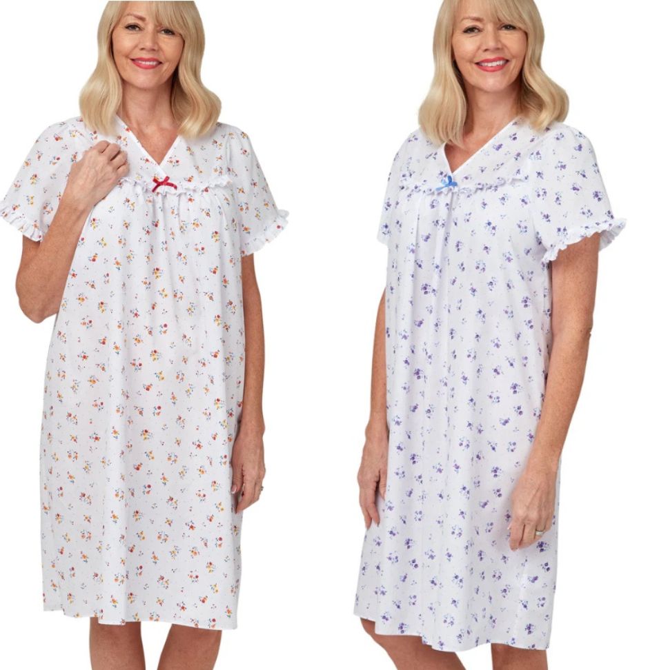 Pretty Floral Print V Neck Poly Cotton Easy Care NIghtdress