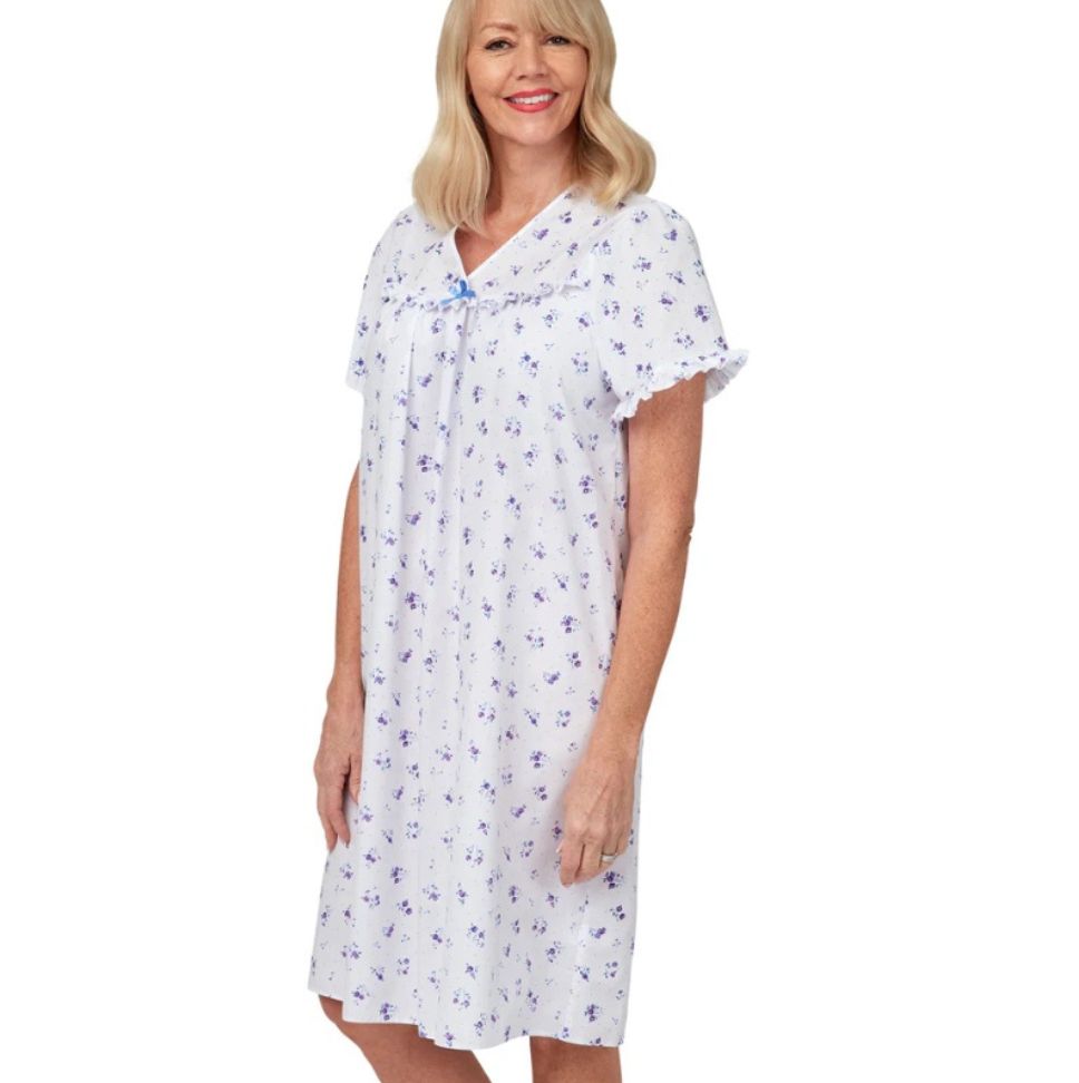 Pretty Floral Print V Neck Poly Cotton Easy Care NIghtdress