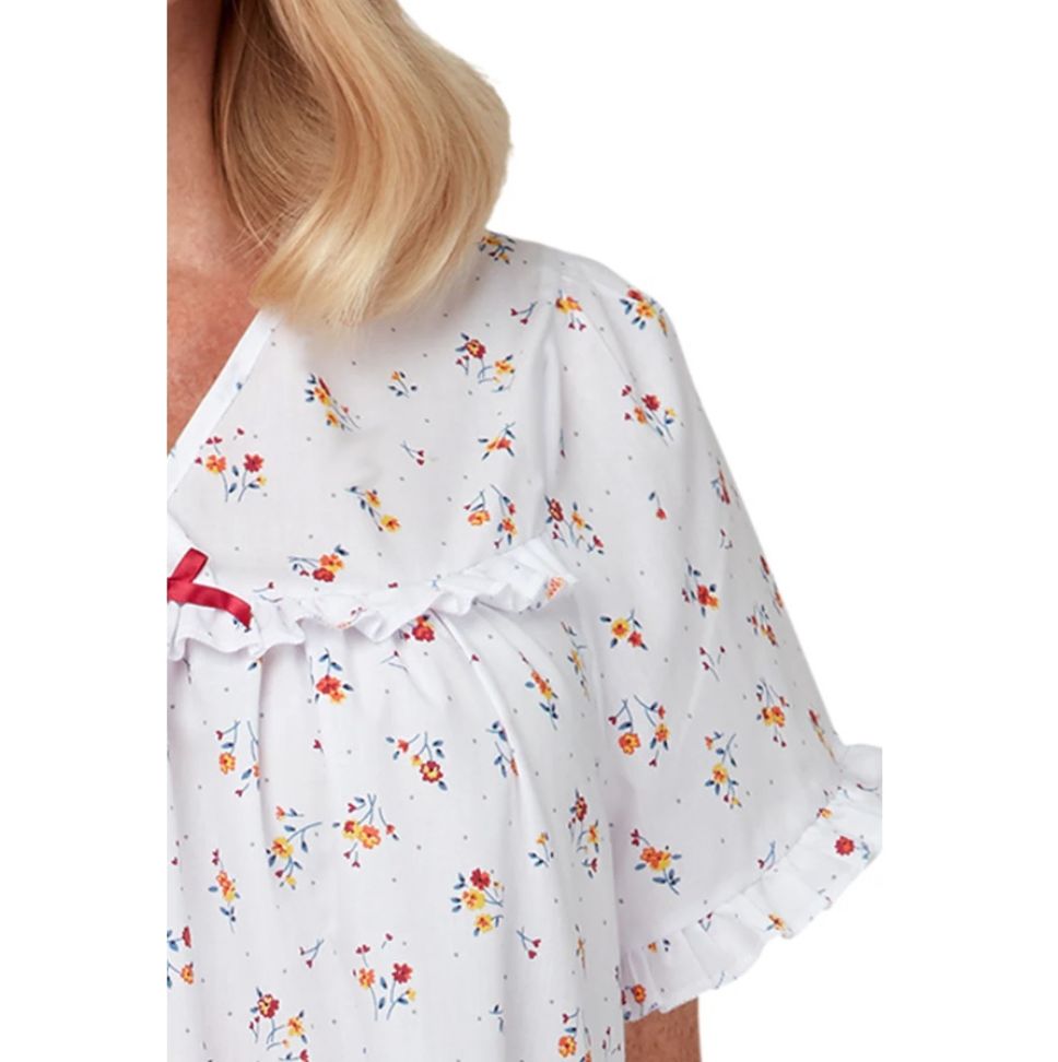 Pretty Floral Print V Neck Poly Cotton Easy Care NIghtdress