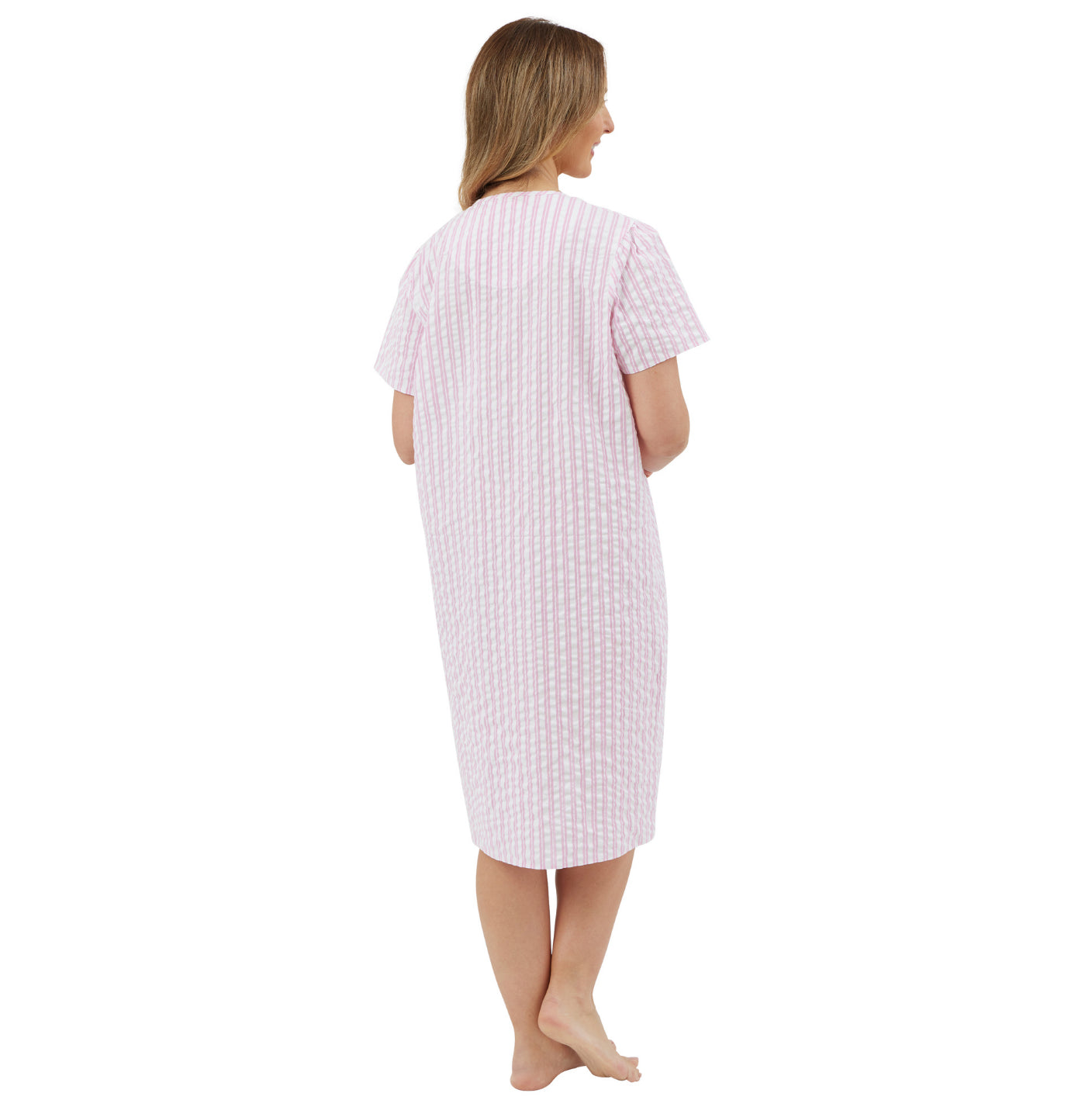 100% Cotton Short Sleeve 40" Seersucker Stripe Nightdress