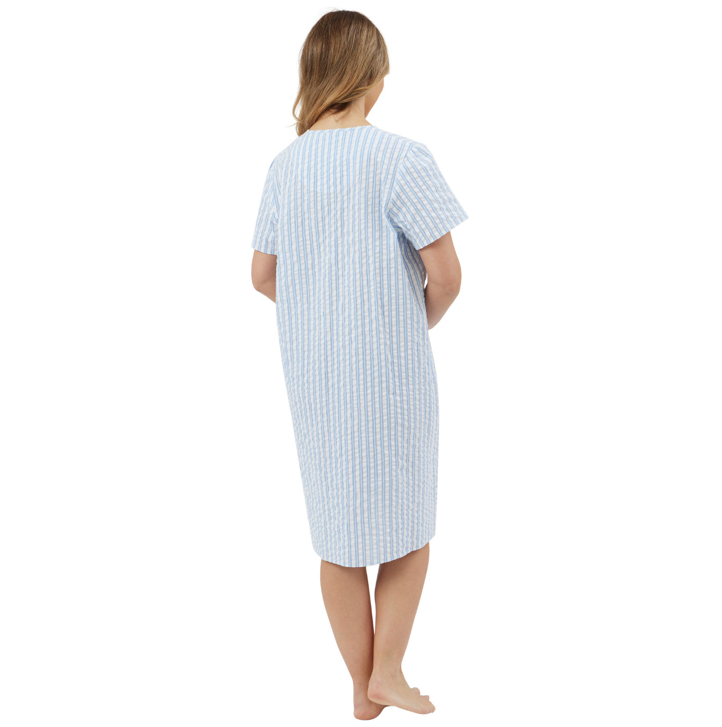 100% Cotton Short Sleeve 40" Seersucker Stripe Nightdress