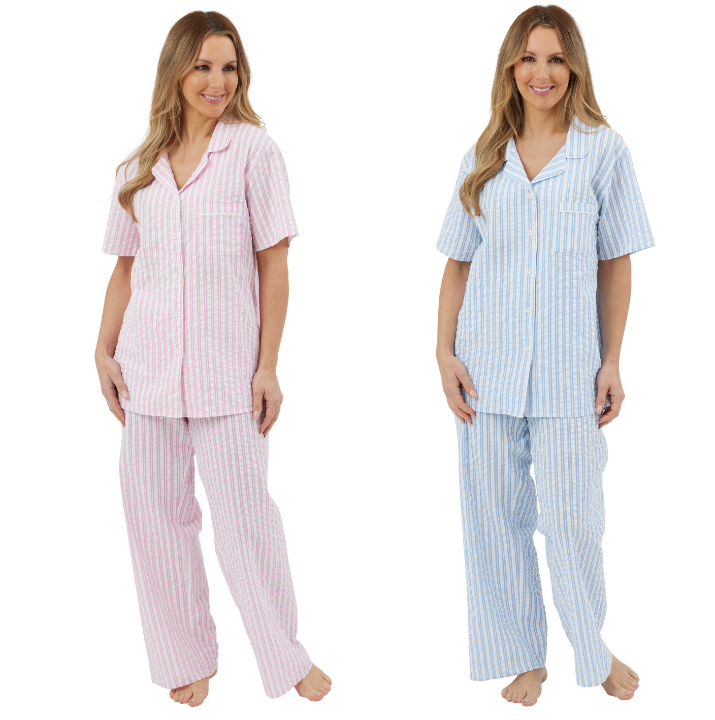 100% Woven Cotton Seersucker Stripe Short Sleeve Pyjamas