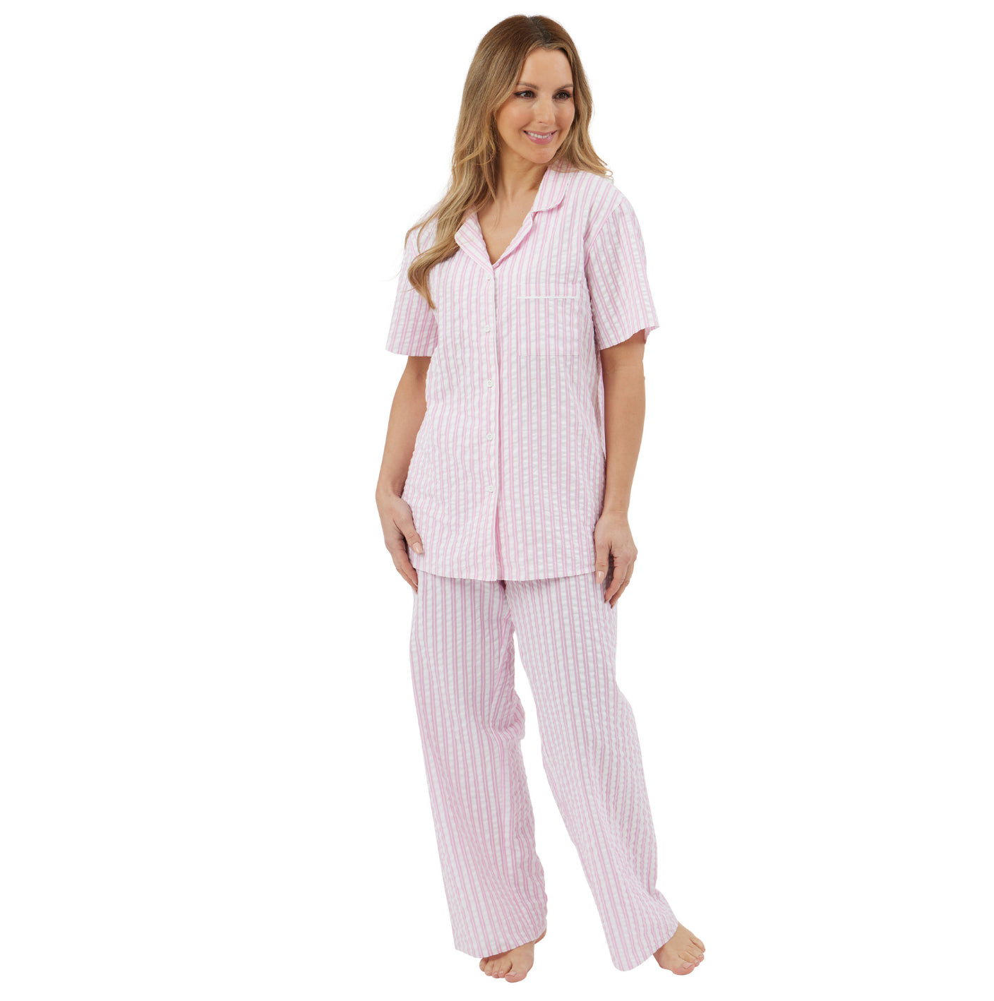 100% Woven Cotton Seersucker Stripe Short Sleeve Pyjamas