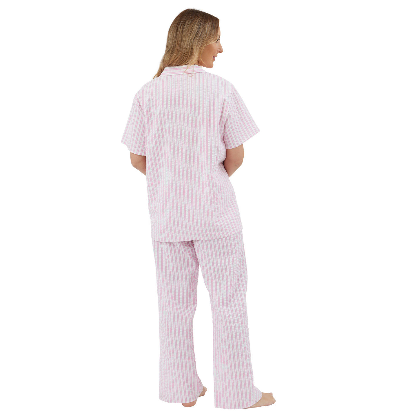 100% Woven Cotton Seersucker Stripe Short Sleeve Pyjamas