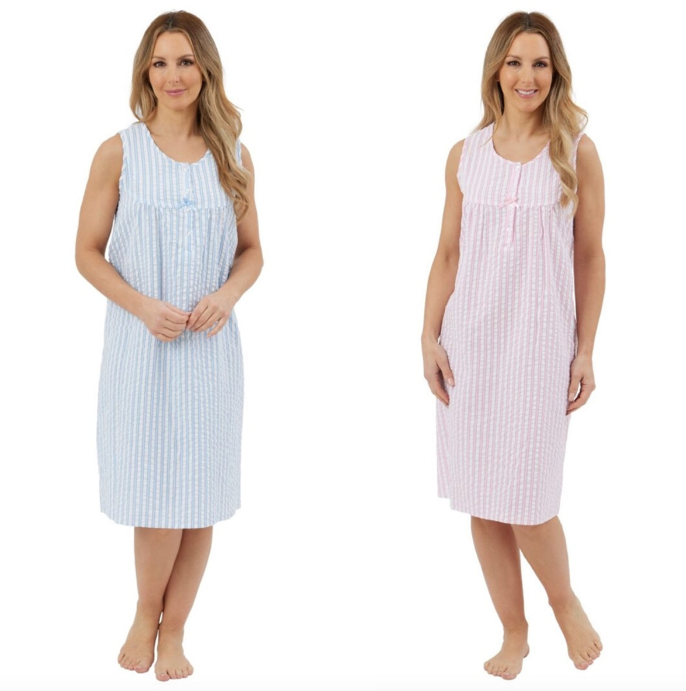 100% Cotton Sleeveless 40" Seersucker Stripe Nightdress