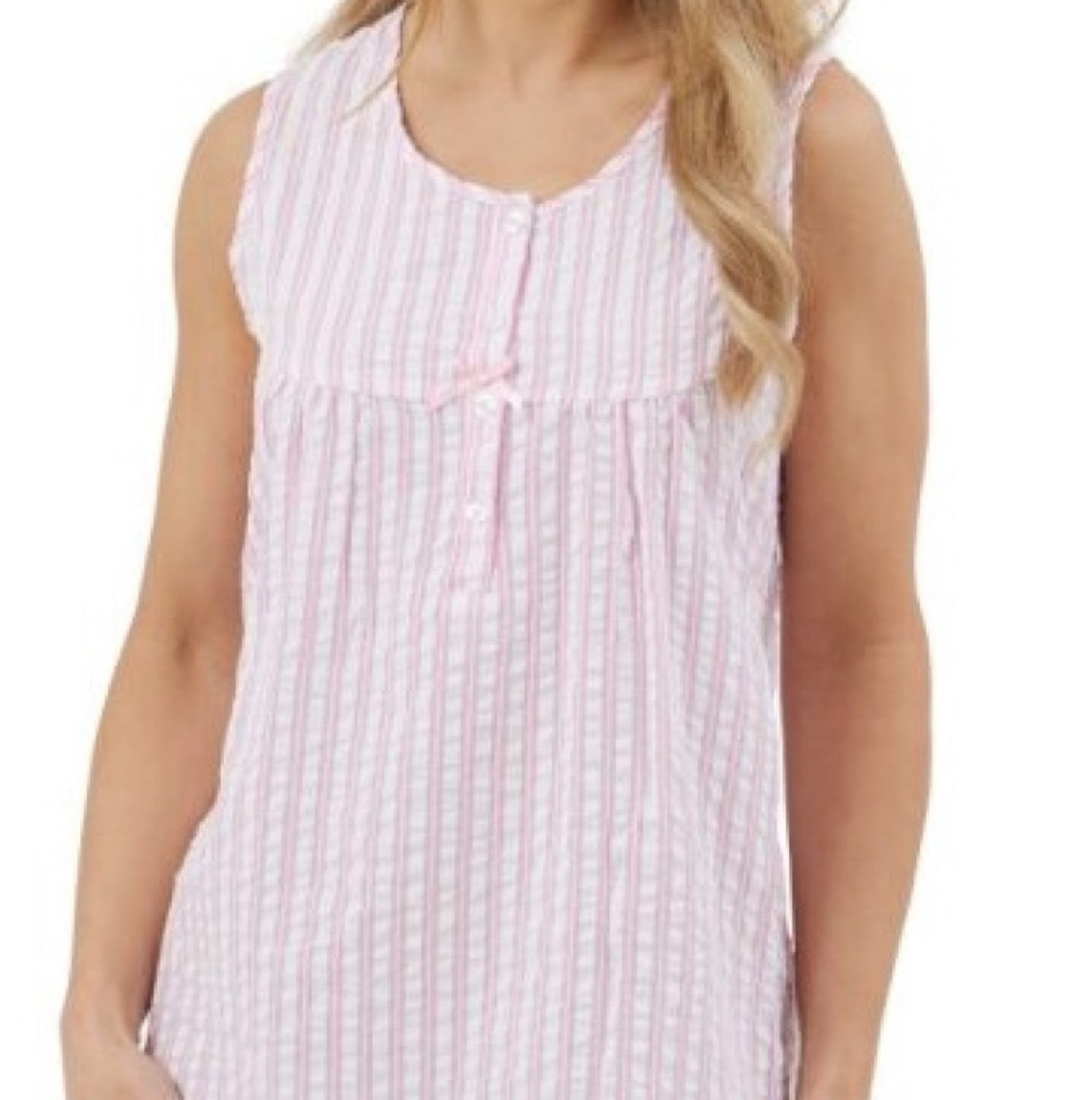 100% Cotton Sleeveless 40" Seersucker Stripe Nightdress