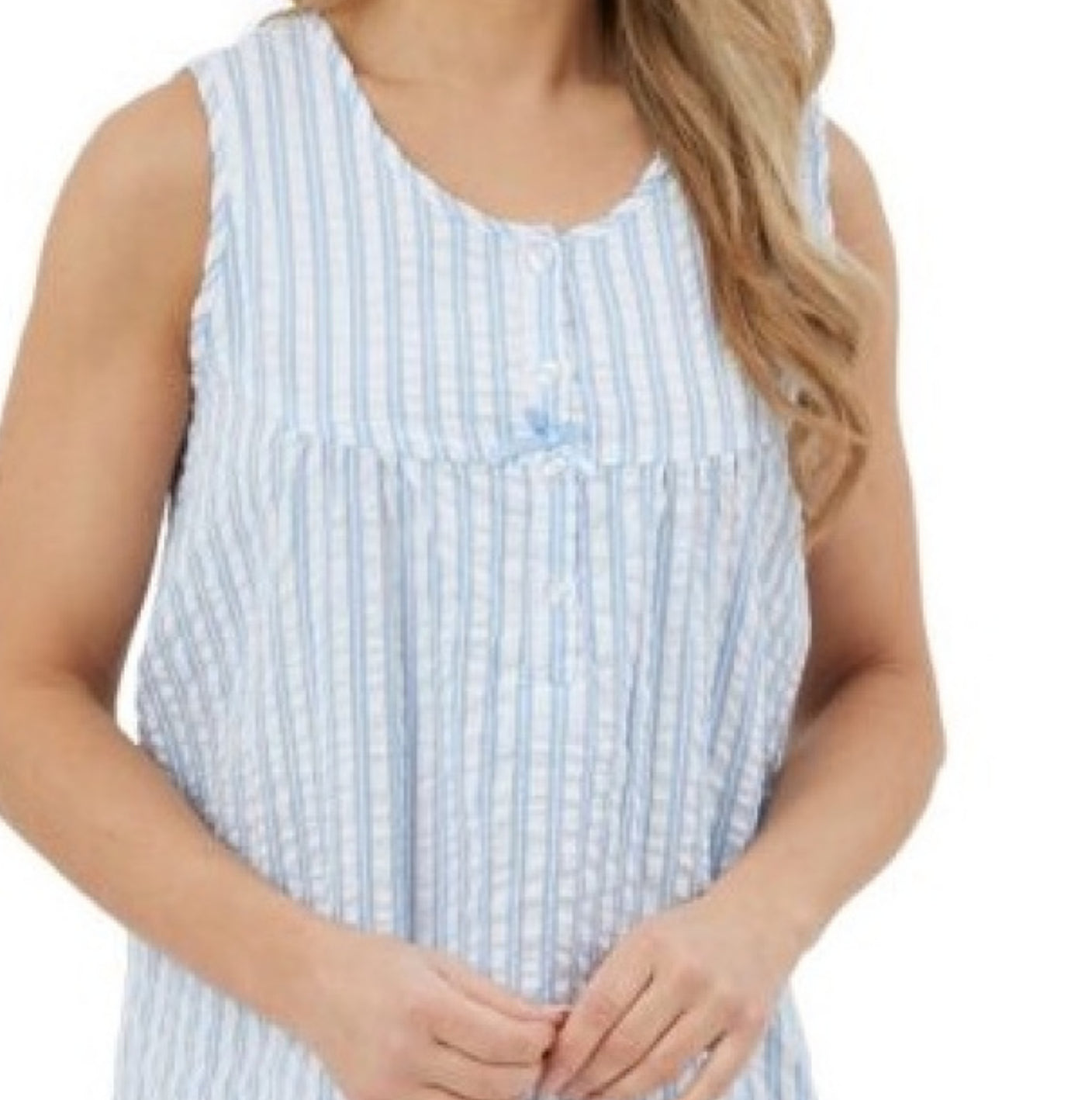 100% Cotton Sleeveless 40" Seersucker Stripe Nightdress