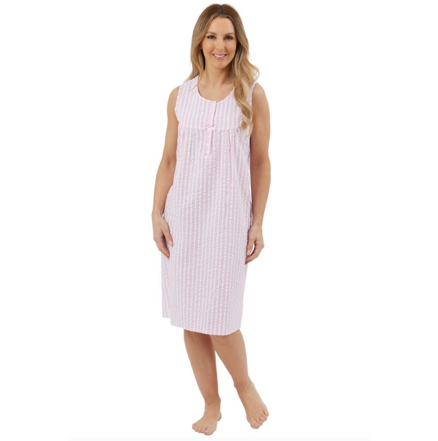 100% Cotton Sleeveless 40" Seersucker Stripe Nightdress