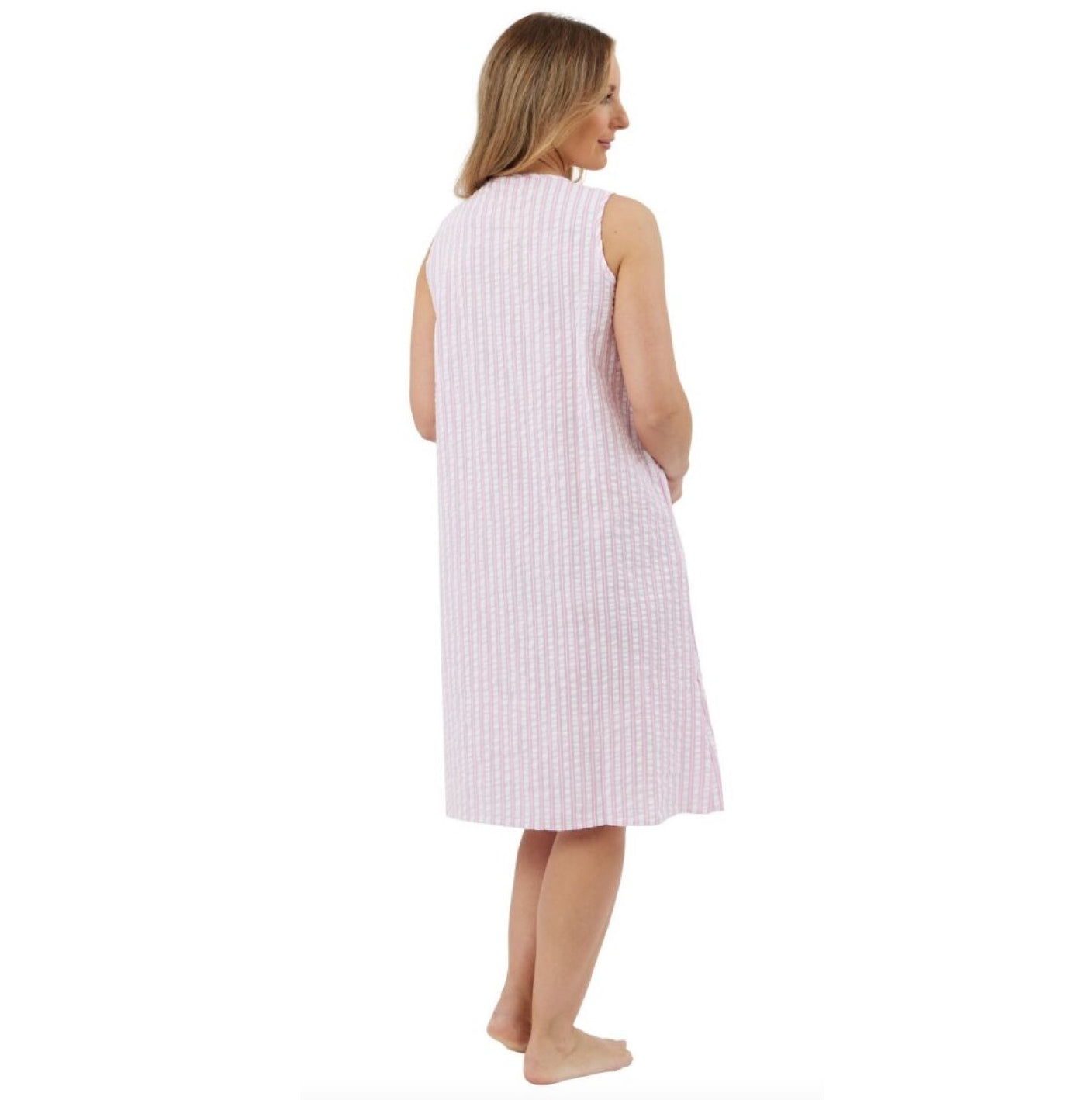 100% Cotton Sleeveless 40" Seersucker Stripe Nightdress