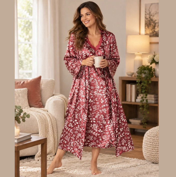 Autumn Leaves Satin Chemise Nightdress