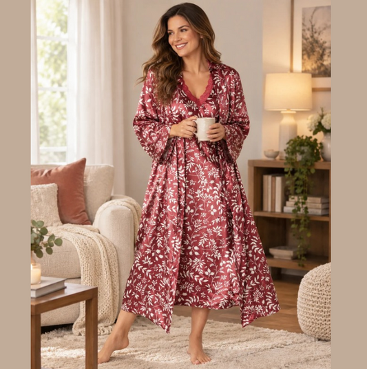 Autumn Leaves Satin Tie Robe