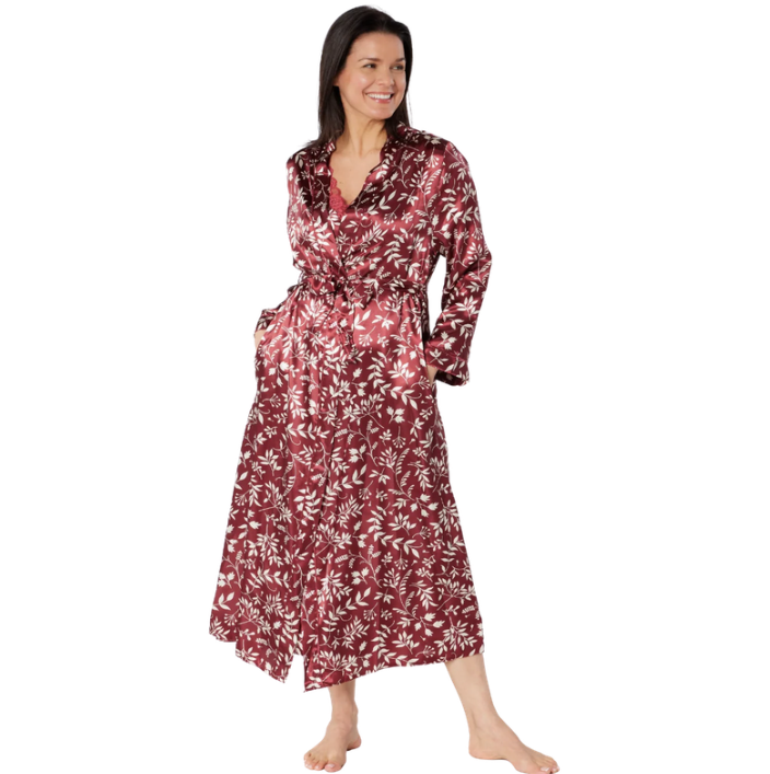 Autumn Leaves Satin Tie Robe