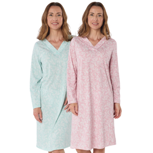 Cotton Rich Long Sleeve Oak Leaves Nightdress