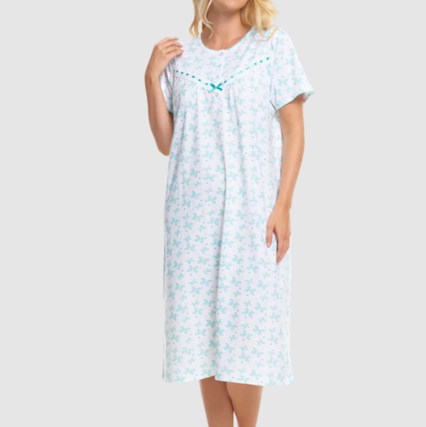100% Cotton Jersey Butterfly Print Short Sleeve Nightdress - 6 Colours