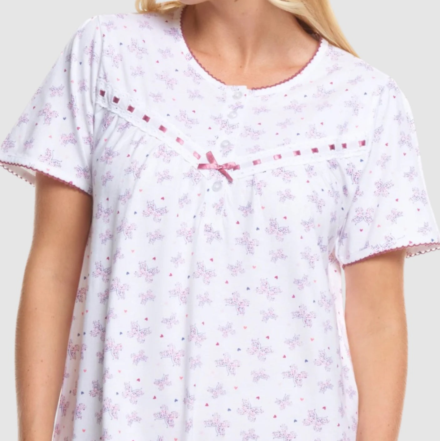 100% Cotton Jersey Butterfly Print Short Sleeve Nightdress - 6 Colours
