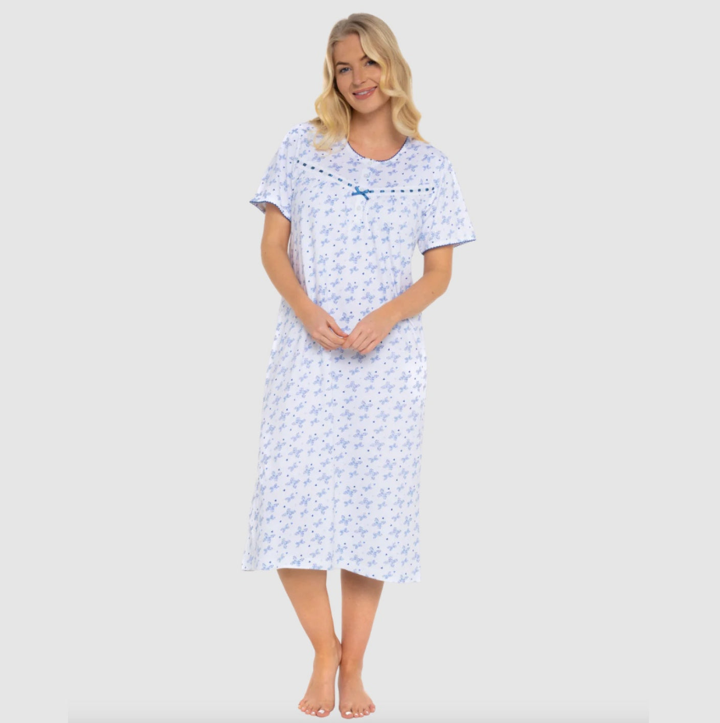 100% Cotton Jersey Butterfly Print Short Sleeve Nightdress - 6 Colours
