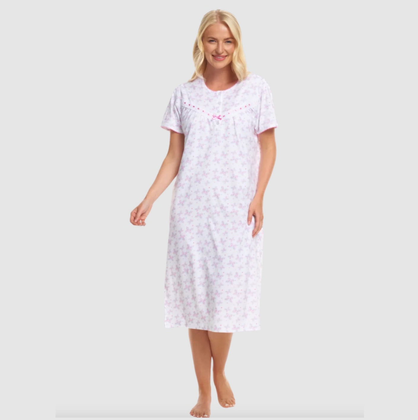 100% Cotton Jersey Butterfly Print Short Sleeve Nightdress - 6 Colours
