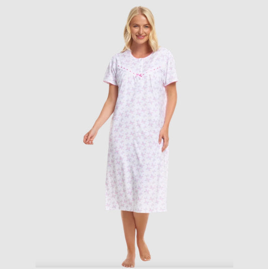 100% Cotton Jersey Butterfly Print Short Sleeve Nightdress - 6 Colours